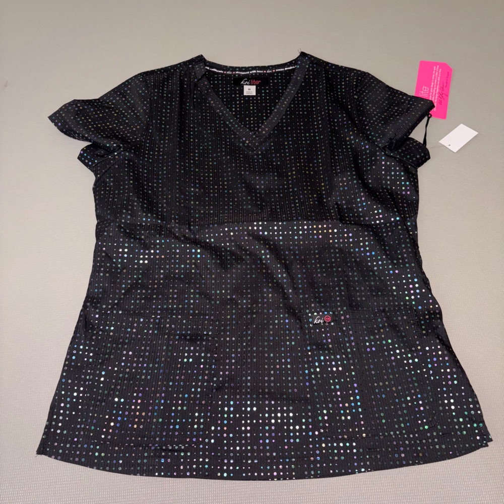 Koi Black Sequin Short Sleeve Top